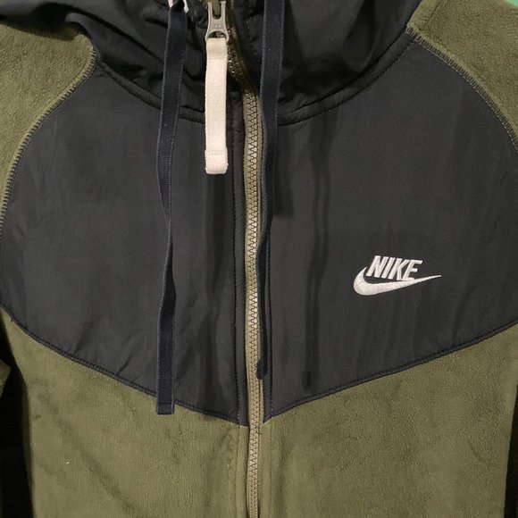 NIKE Women's full zip hooded microfleece jacket OLIVE/BLACK COLORBLOCK sz M-GUC - Picture 2 of 15